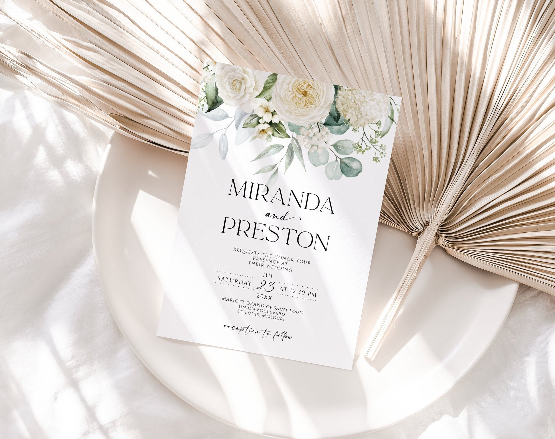 Minimalist Greenery Wedding Invitation Template, Printable Wedding Invitation, Editable Wedding Invite, Wedding Email Text Message, Download