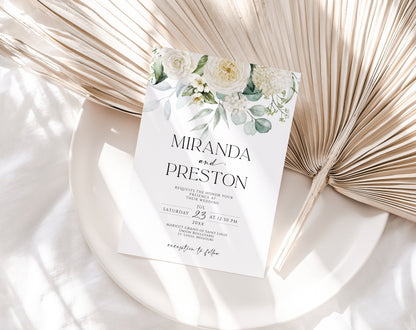 Minimalist Greenery Wedding Invitation Template, Printable Wedding Invitation, Editable Wedding Invite, Wedding Email Text Message, Download