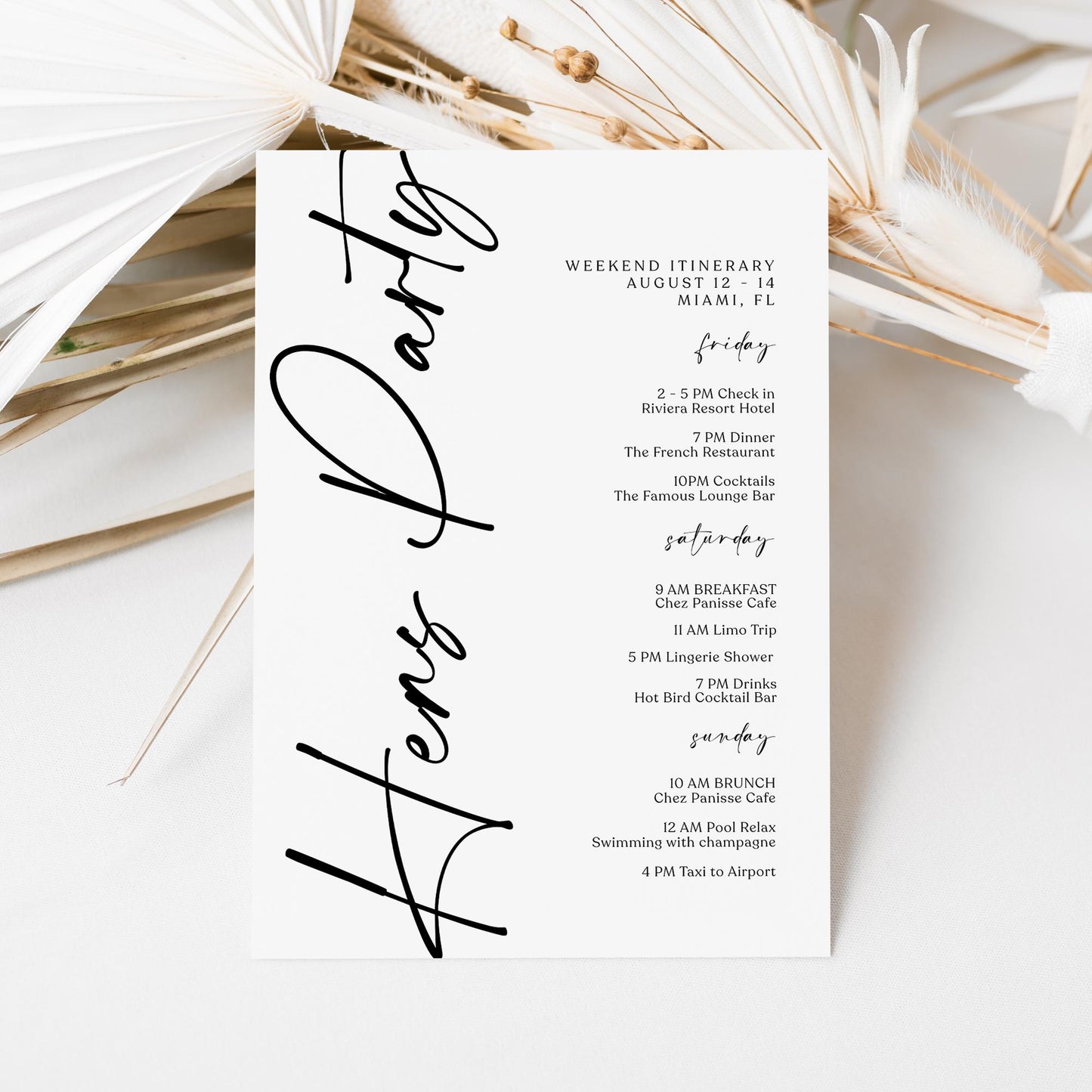 Printable Hens Party Weekend Itinerary Template | Organize the Fun - MagicalEventCo