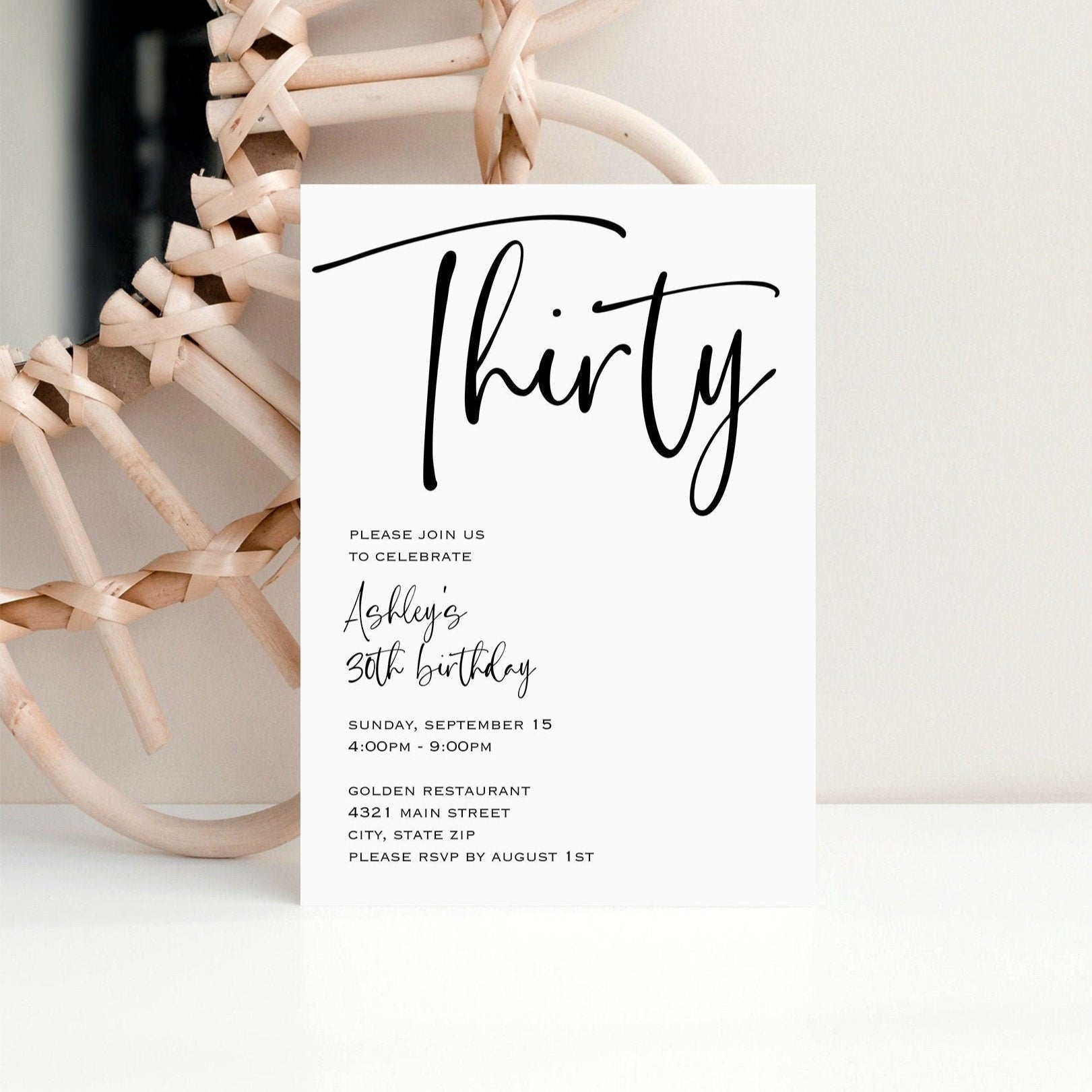 Simple 30th Birthday Invitation, Editable Birthday Invite, Thirty Birthday, Printable Women or Mens Birthday Invitation, INSTANT DOWNLOAD