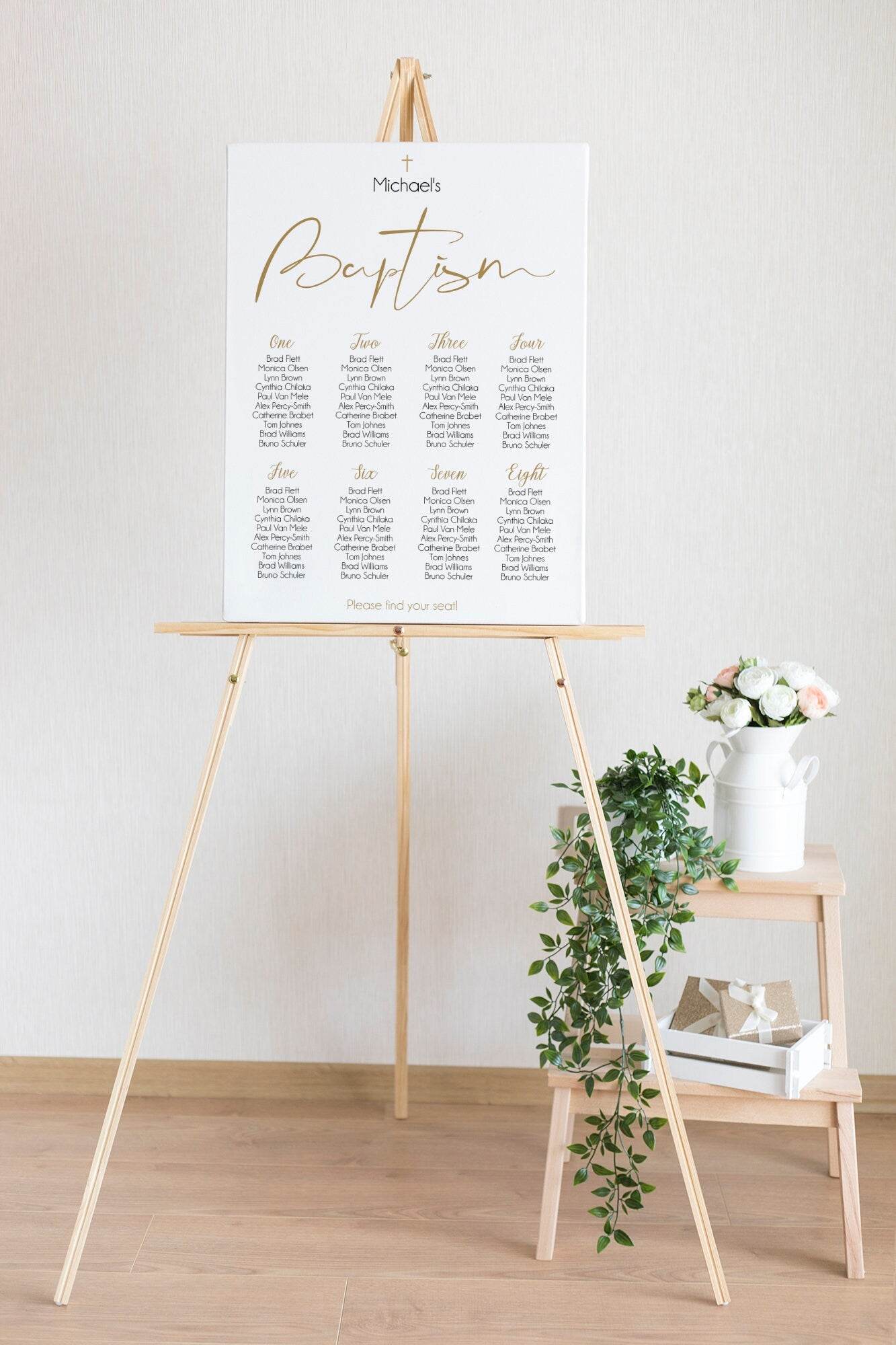 Baptism Seating Chart Sign Template – Printable Editable Table Sign – First Communion or Christening – Boy or Girl – Instant Download