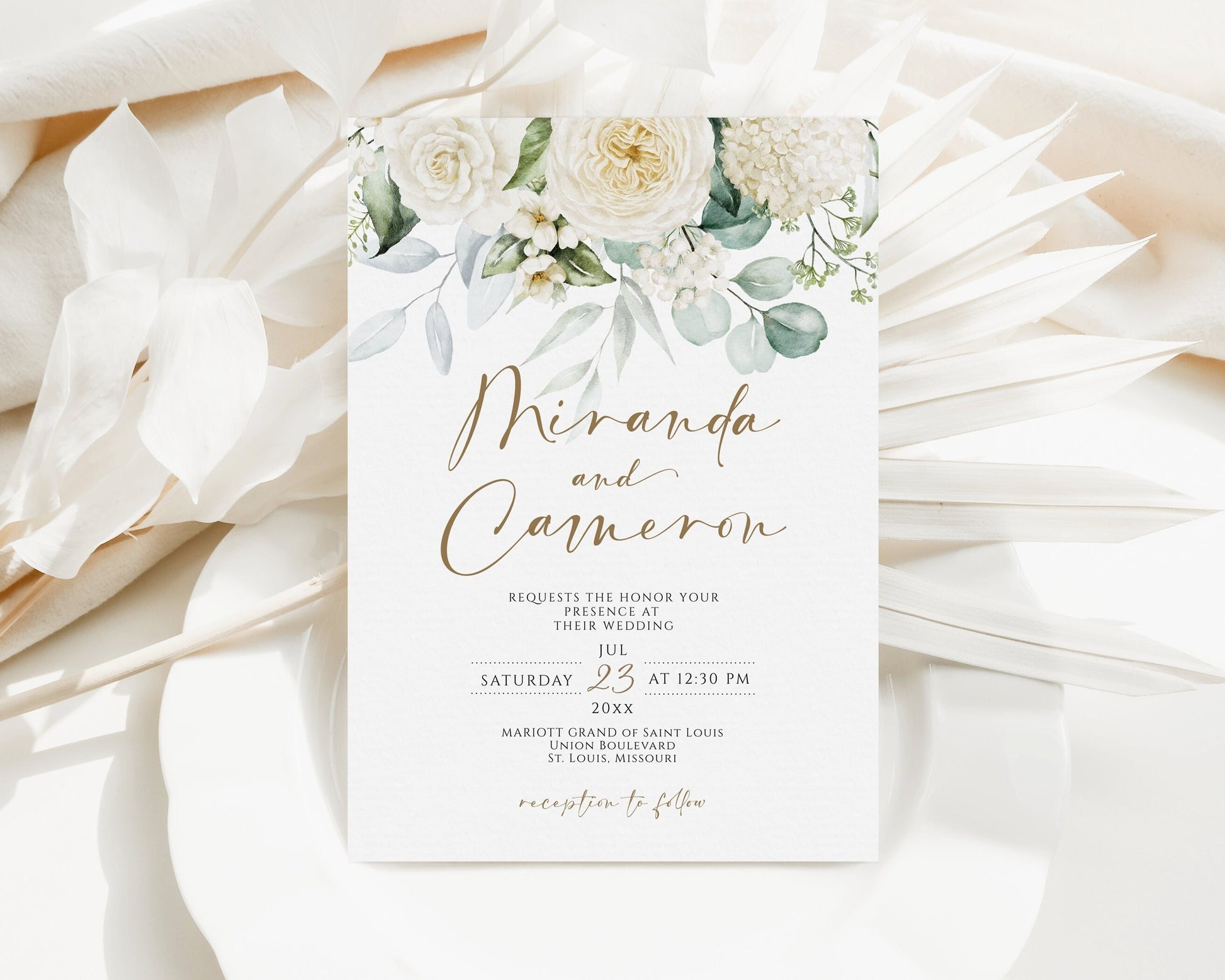 Minimalist Floral Wedding Invitation Template, Printable Wedding Invitation, Greenery Wedding Invite, Wedding Email Text Message, Download