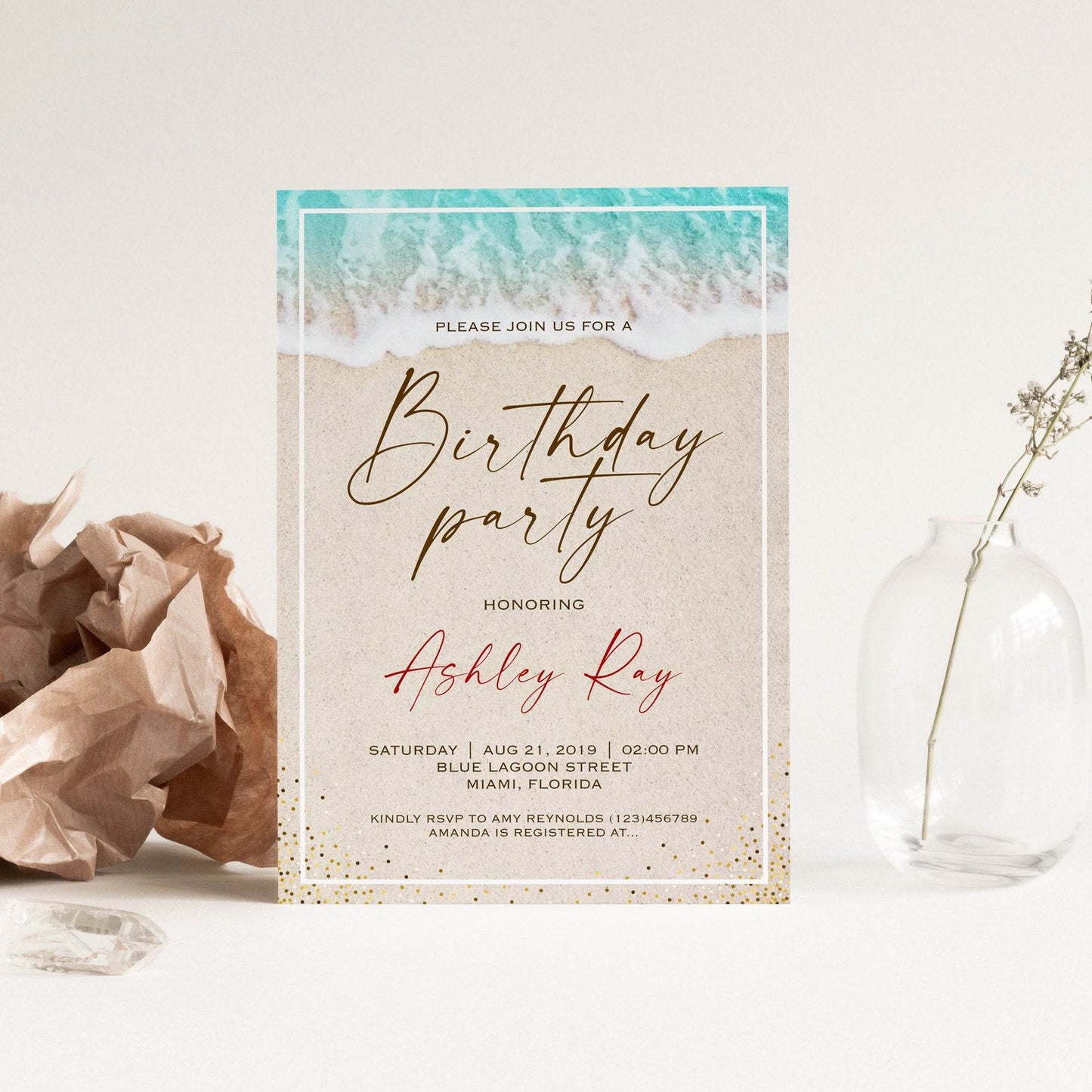 Beach Party Invitation. Printable Beach Birthday Party Invitation, Beach Birthday Invitation, Tropical Beach Party Invite, Instant Download