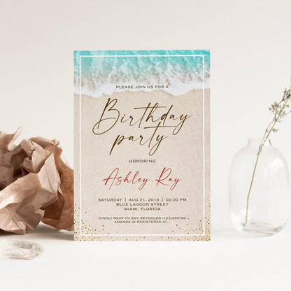 Beach Party Invitation. Printable Beach Birthday Party Invitation, Beach Birthday Invitation, Tropical Beach Party Invite, Instant Download