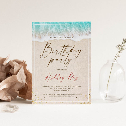 Beach Party Invitation. Printable Beach Birthday Party Invitation, Beach Birthday Invitation, Tropical Beach Party Invite, Instant Download