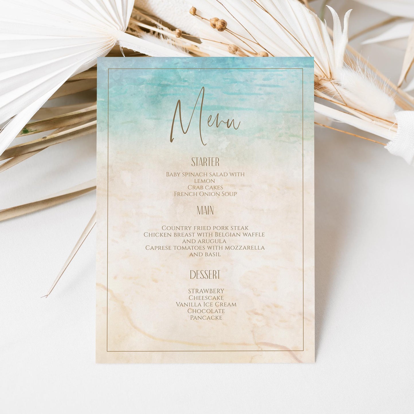 Editable Beach Marine Birthday Card Menu, Printable Bridal Shower Menu, Sea Wedding Menu, Bachelorette Party Menu, Digital Instant Download