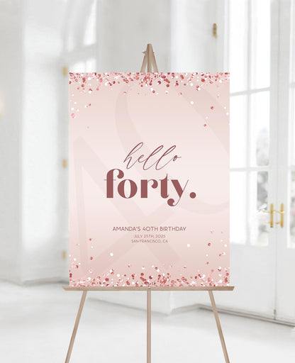 Editable HELLO FORTY 40th Birthday Party Welcome Sign, Hello 40 Welcome Poster, Rose Gold 40th Sign Printable Template, Birthday Decorations