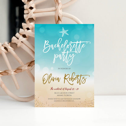 Beach Bachelorette Party Invitation, Bachelorette Weekend Invitations, Beach Tropical Bachelorette Invitation, Ocean Party, Instant Download