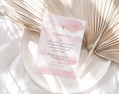 Baptism Invitation Girl, Christening Invitation Template, Pink Watercolor Gold Invite, Editable Printable Baby Girl Christening Card