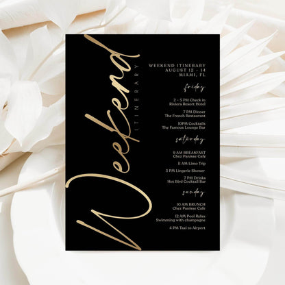 Black Gold Weekend Itinerary Template, Editable Birthday or Bachelorette Schedule, Printable Weekend Event Planner, Instant Download