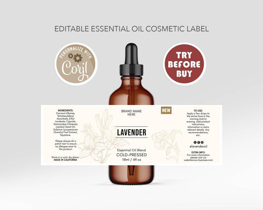 Custom Product Label Template – Editable 1oz 2oz 4oz Essential Oil & Cosmetic Bottle Labels | DIY Printable Dropper Bottle Stickers | Instant Digital Download