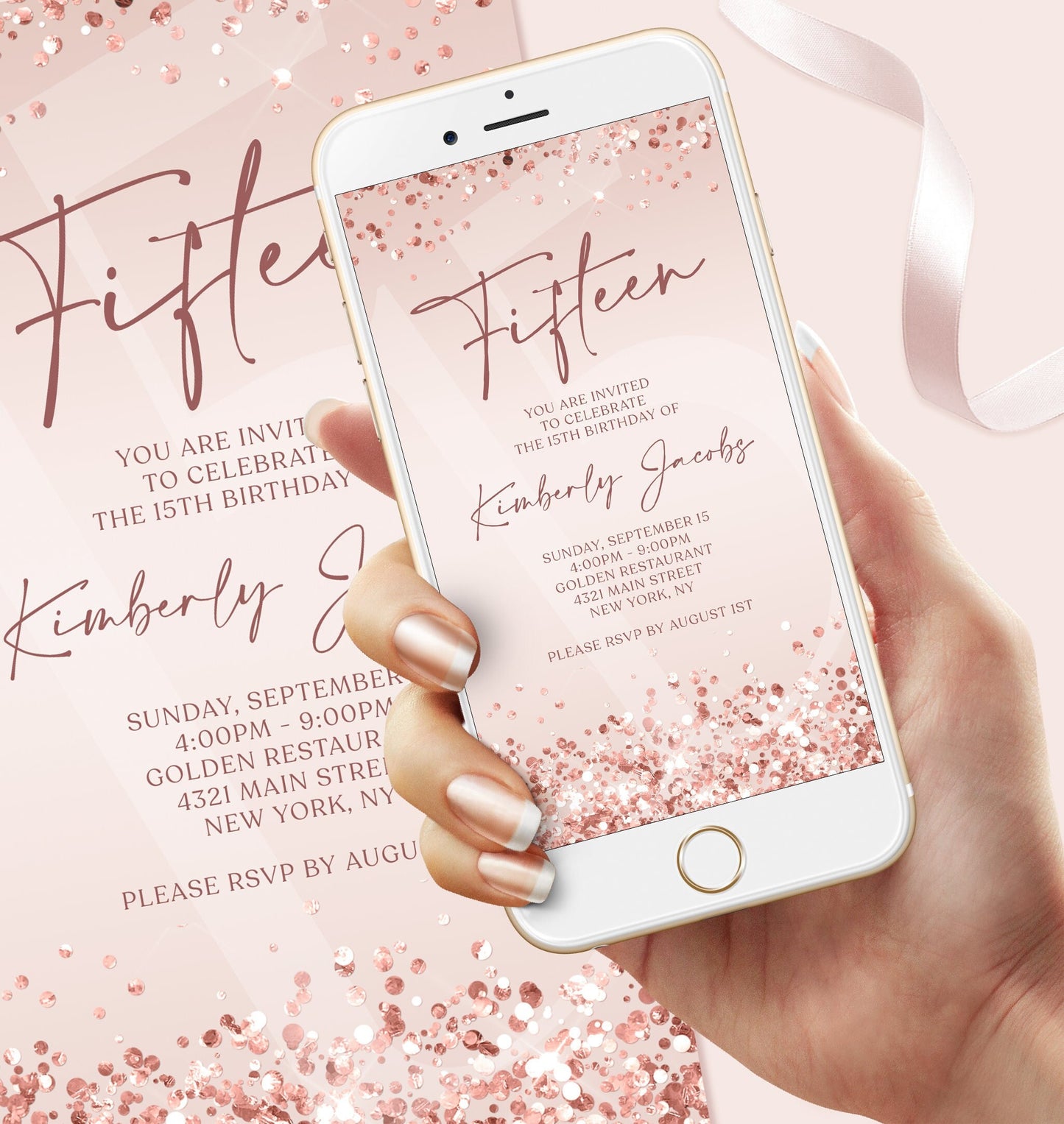 Digital 15th Fifteen Birthday Electronic Invitation, 15th Editable Invite, Text Message Evite, Custom Mobile Invitation, Digital Template