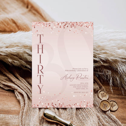 Luxury Rose Gold 30th Birthday Invitation – Editable Pink Surprise Party Invite – Digital Text or Email Template – Instant Download