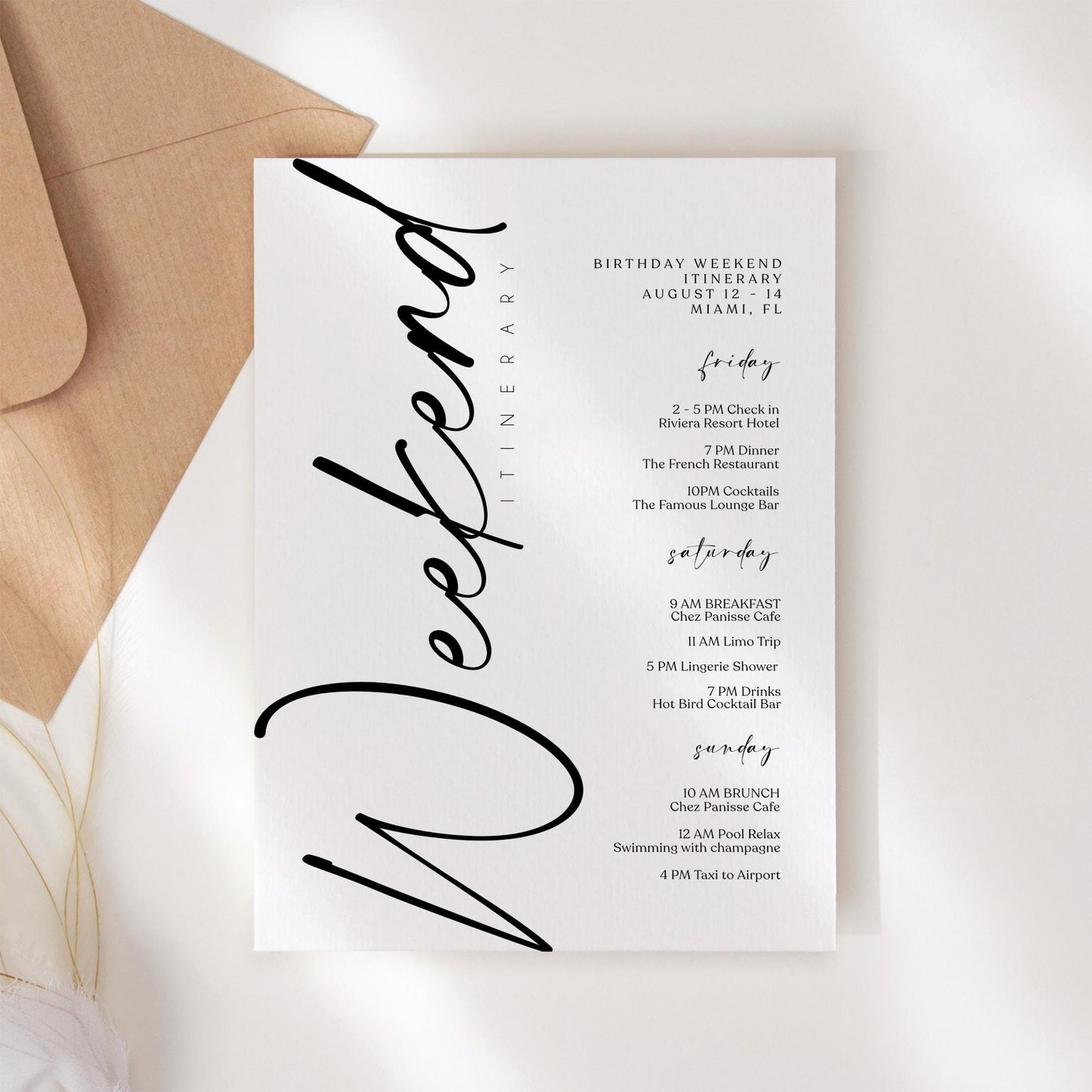 Weekend Itinerary Template | Editable & Printable | Bachelorette & Birthday - MagicalEventCo