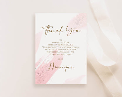 Pink Watercolor Thank You Card Template, Editable Thank You Notecard for Birthday or Anniversary, Printable Thank You Template, Instant Download