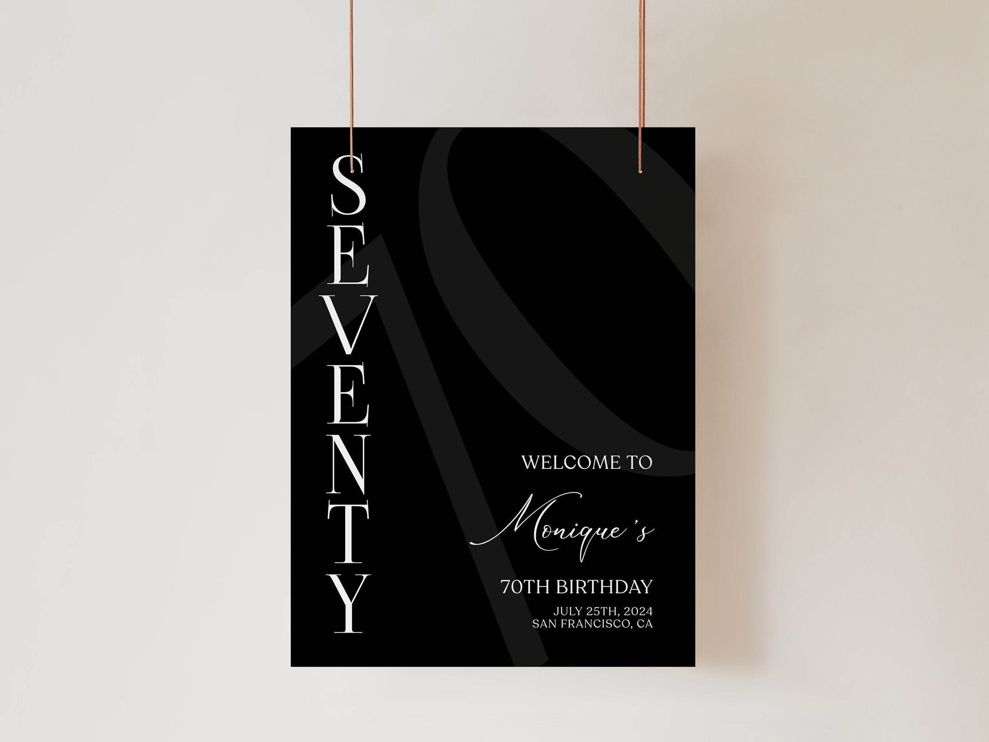 Simple Black 70th Birthday Welcome Sign Template, Printable Seventy Birthday Poster, Minimalist Editable Birthday Decor, Instant Download