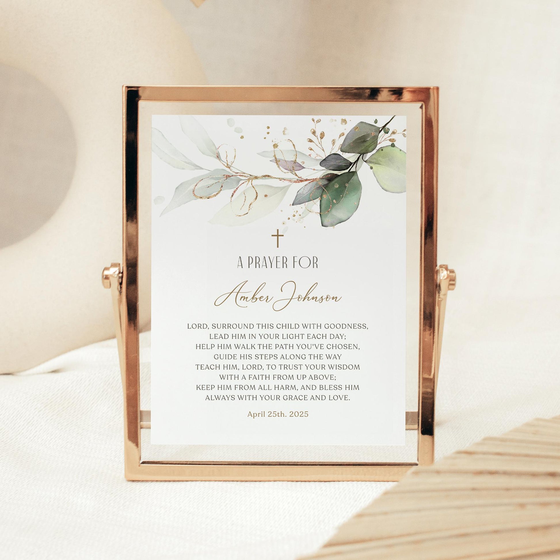 Editable Baptism Prayer Sign 8x10 Template, Greenery Baptism Prayer Sign, Christening Prayer Sign, Printable Baptism Poster, First Communion