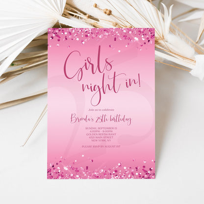Pink Girls Night Invitation Template | Editable Pamper Party Invite