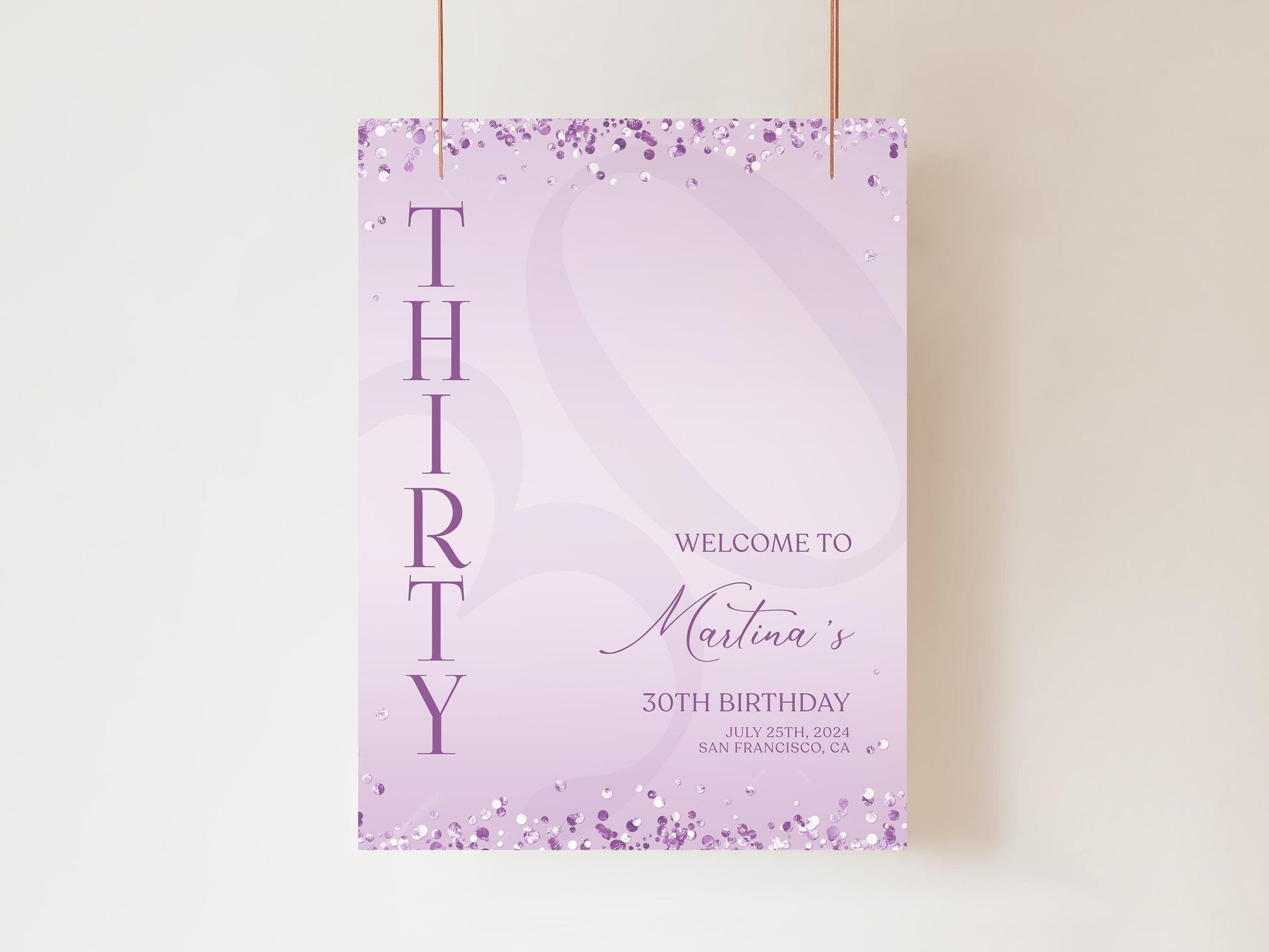 Editable Purple Birthday Welcome Sign Template, Printable Lavender Confetti Birthday Poster, Birthday Sign Decor, Any Age Birthday Board