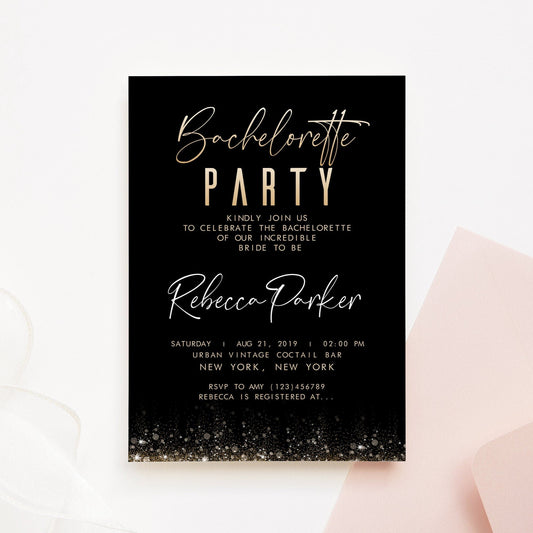 Gold Bachelorette Party Invitation, Printable Dark Bachelorette Party Invitation, Bachelorette Invite, DIY Party Invitation Template