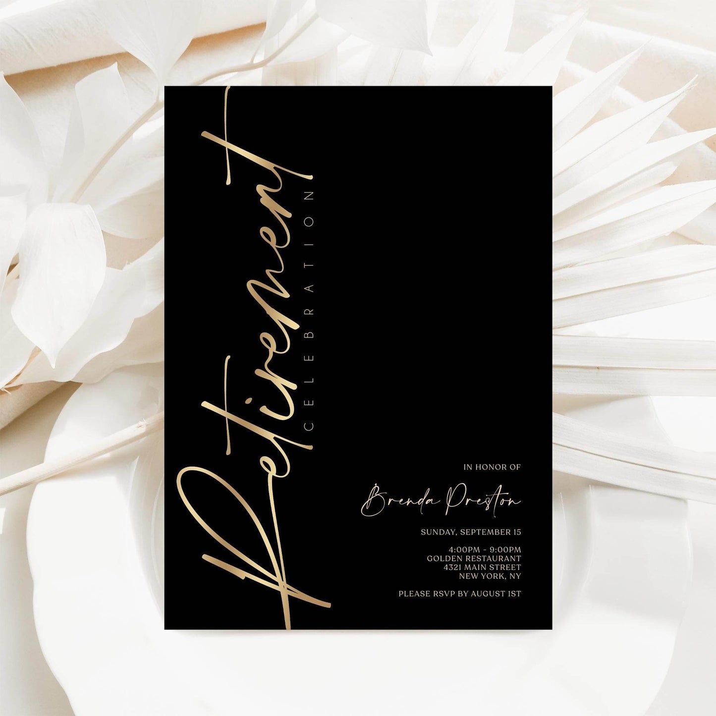 Black Gold Retirement Invitation, Printable Elegant Retirement Party Invite, Editable Retirement Card Template, Digital Instant Download