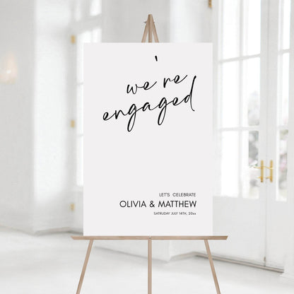 Minimalist Engaged Welcome Sign Template – Simple Editable Engagement Party Printable | Classy Modern We’re Engaged Poster | Instant Download
