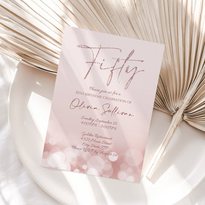 Rose Gold 50th Birthday Invitation Template | Editable | Instant Download