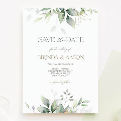 Printable Save the Date Template – Editable Greenery Wedding Save the Date | Digital Invitation | Electronic Save the Date Card | Instant Download