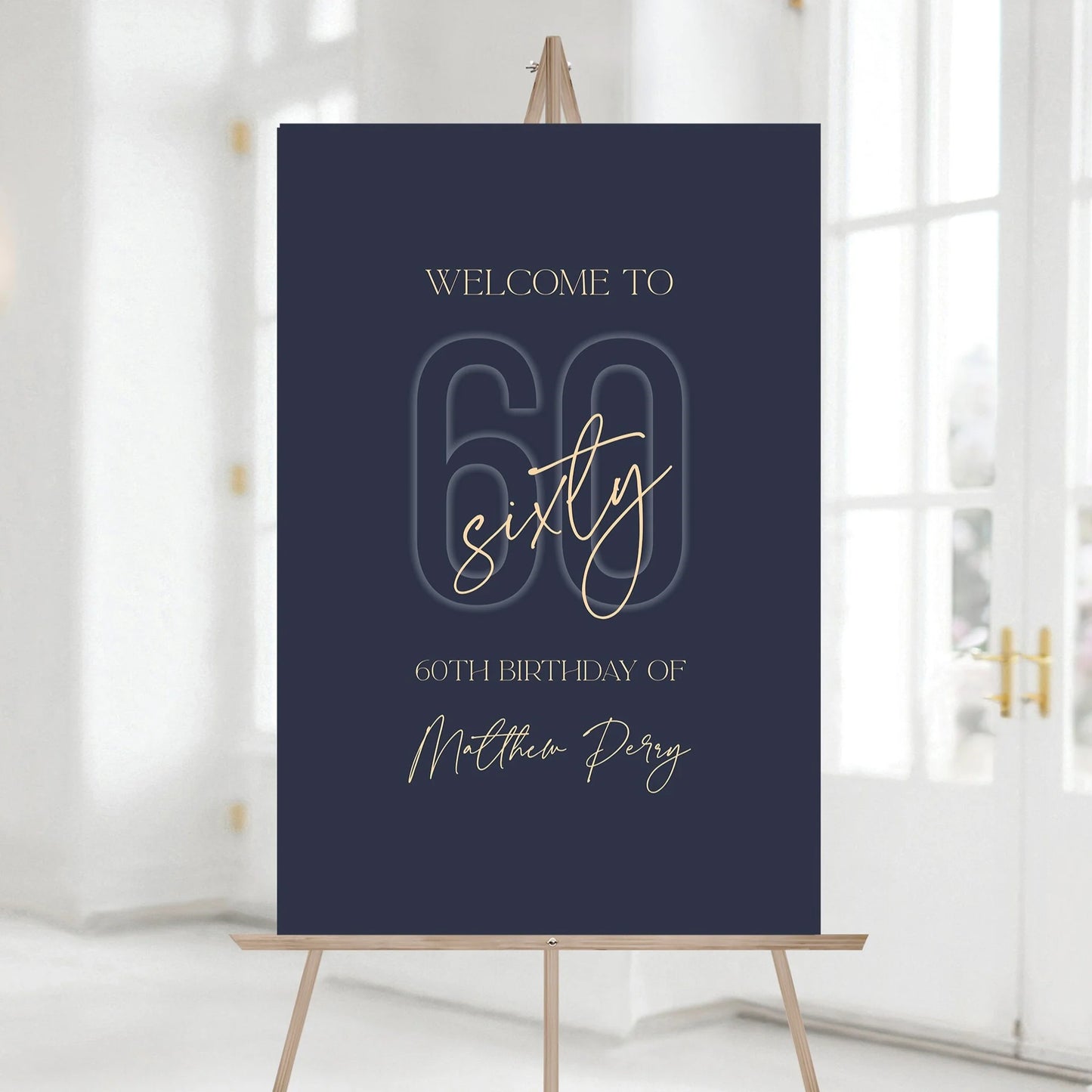Sixty Printable Blue Navy Gold 60th Birthday Welcome Sign Template, Editable Welcome Sign Poster, Birthday Decorations, Instant Download DIY