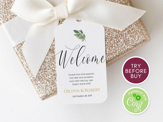 Greenery Wedding Welcome Tags for Guests, Editable Wedding Favor Tag Template, Printable Wedding Tag Download, Instant Download