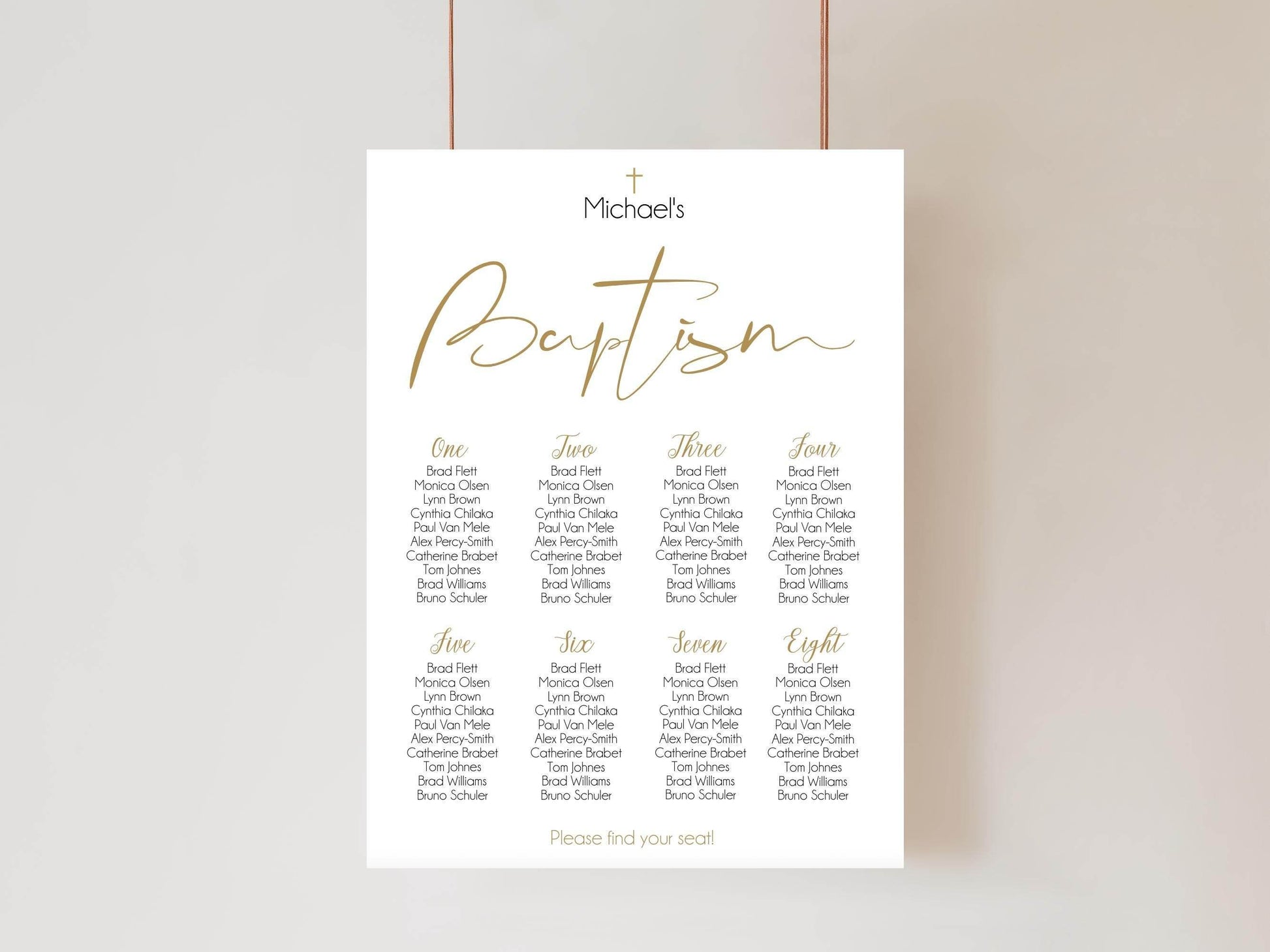 Baptism Seating Chart Sign Template – Printable Editable Table Sign – First Communion or Christening – Boy or Girl – Instant Download