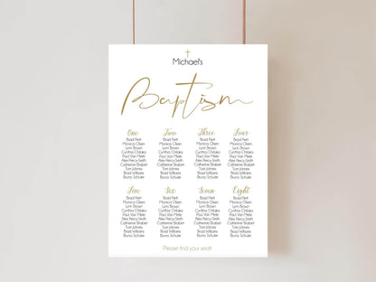 Baptism Seating Chart Sign Template – Printable Editable Table Sign – First Communion or Christening – Boy or Girl – Instant Download