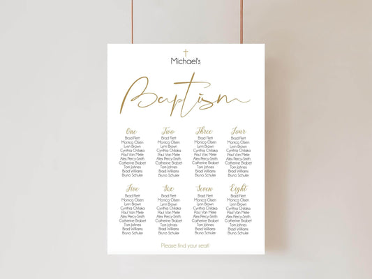 Baptism Seating Chart Sign Template – Printable Editable Table Sign – First Communion or Christening – Boy or Girl – Instant Download