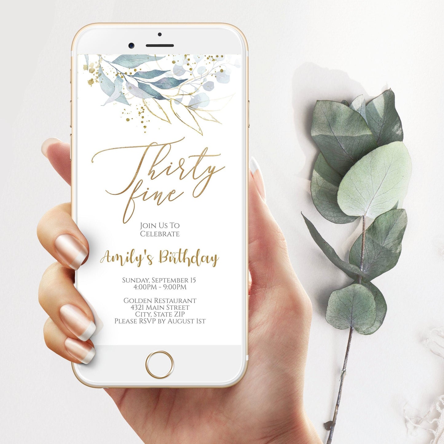 Editable Electronic 35th Birthday Boho Floral Greenery Phone Party Invitation E-invite, Instant Download, Mobile Invitation, Smartphone SMS