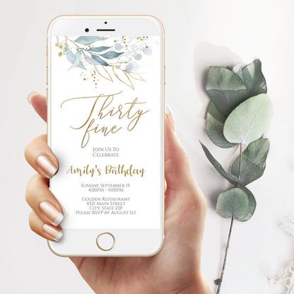 Editable Electronic 35th Birthday Boho Floral Greenery Phone Party Invitation E-invite, Instant Download, Mobile Invitation, Smartphone SMS