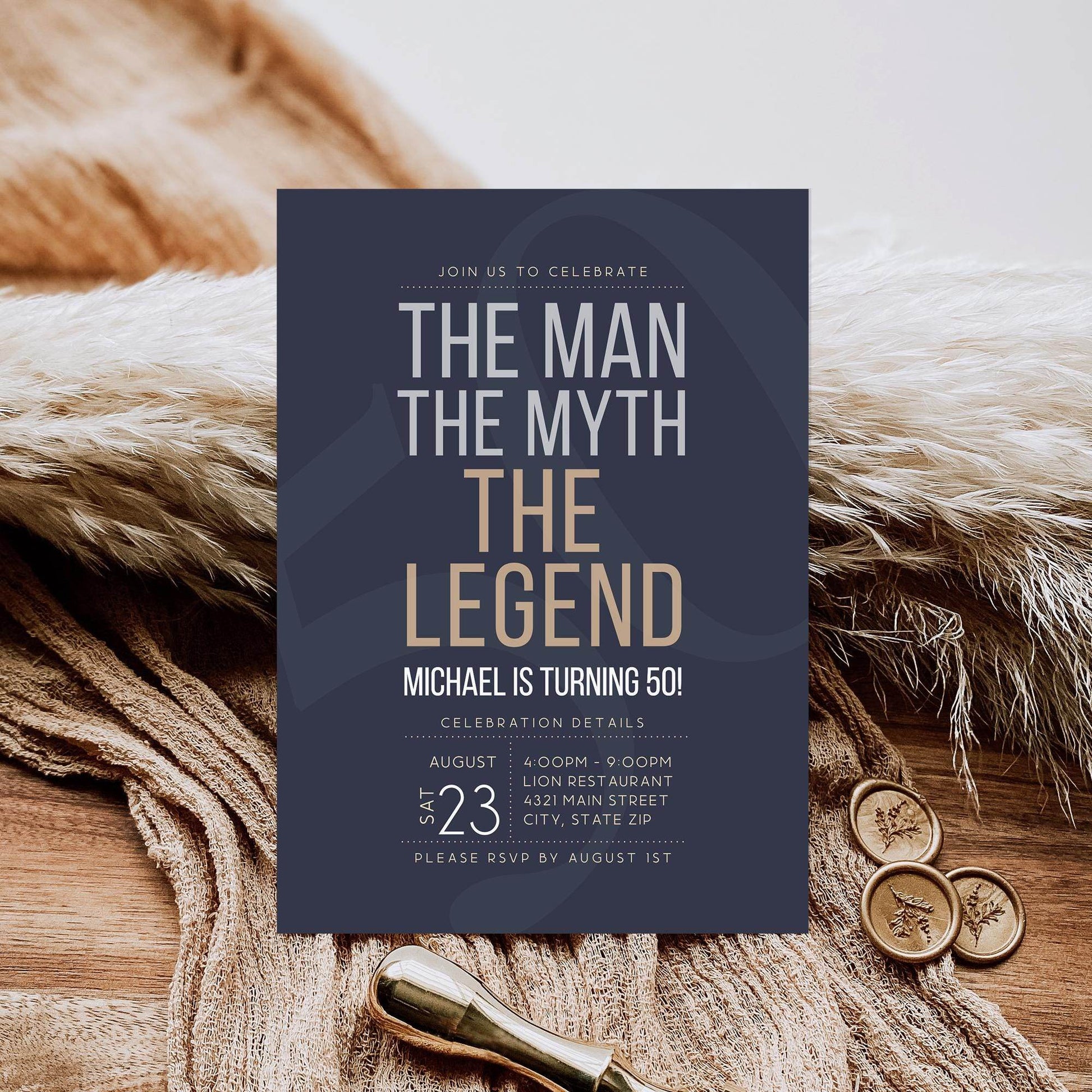 The Man The Myth The Legend Birthday Invitation Template, Editable Mens 30th 40th 50th 60th Party Invite, Digital Download Any Age
