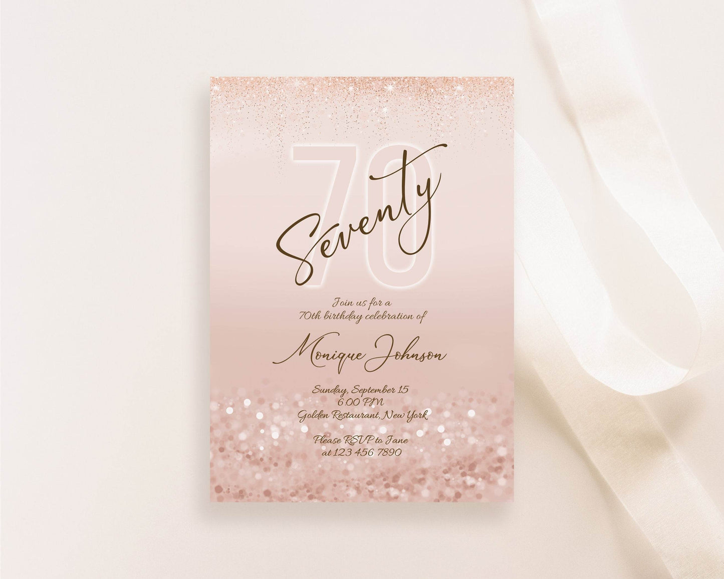 70th Birthday Invitation Template | Editable Seventy and Fabulous Digital Invite | Ladies Surprise Dinner Party Evite | Printable Instant Download