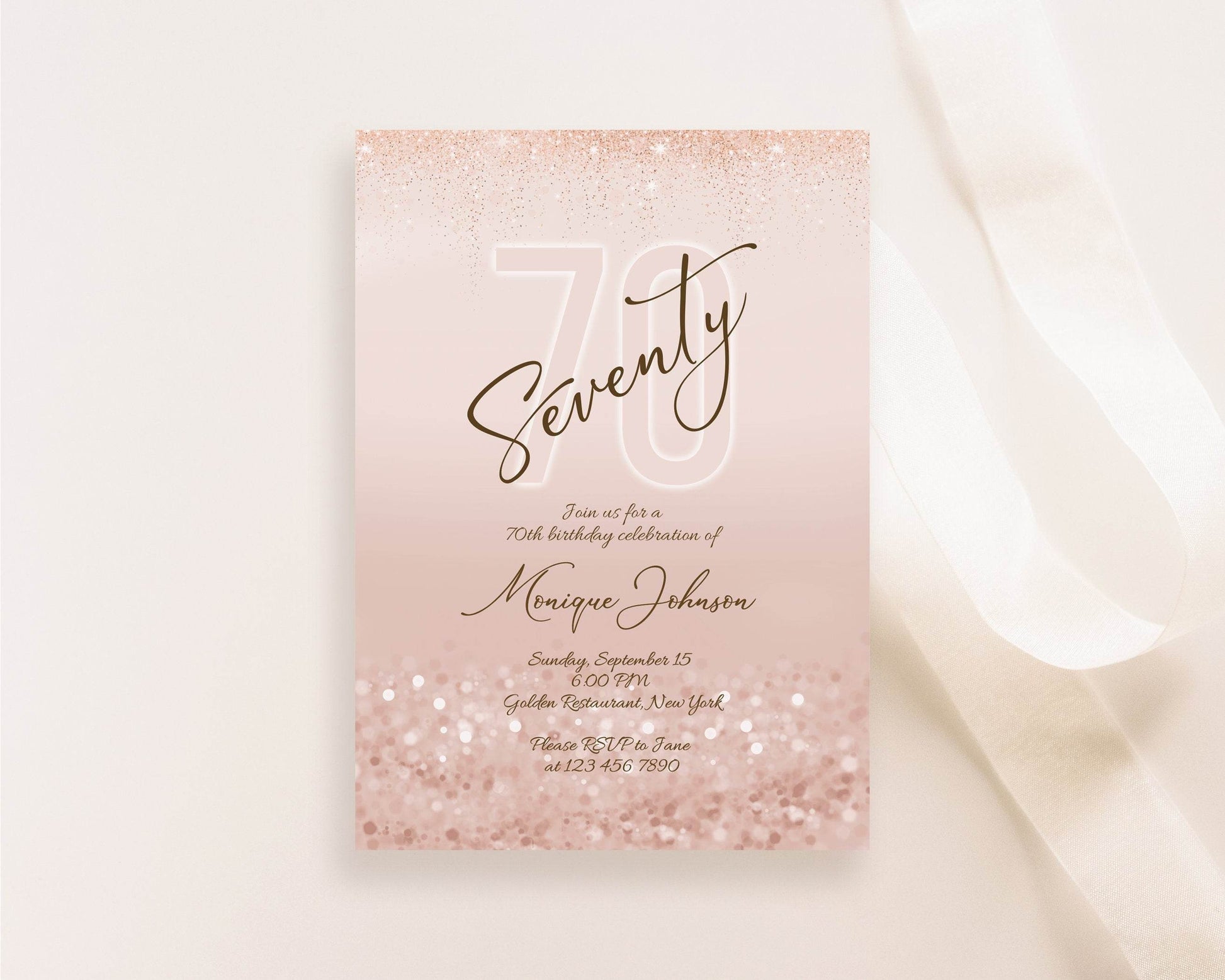 70th Birthday Invitation Template | Editable Seventy and Fabulous Digital Invite | Ladies Surprise Dinner Party Evite | Printable Instant Download