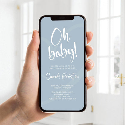 Digital “Oh Boy!” Baby Shower Invitation Template, Editable Text-Message Evite, Electronic Baby Shower Invite, Instant Download