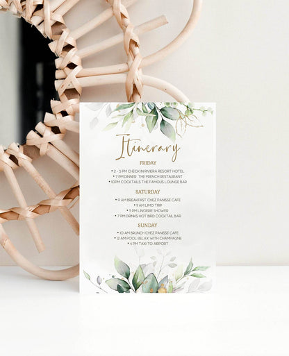 Printable Greenery Itinerary Template, Bachelorette Itinerary, Birthday Weekend Schedule, Editable Itinerary, Instant Download PDF
