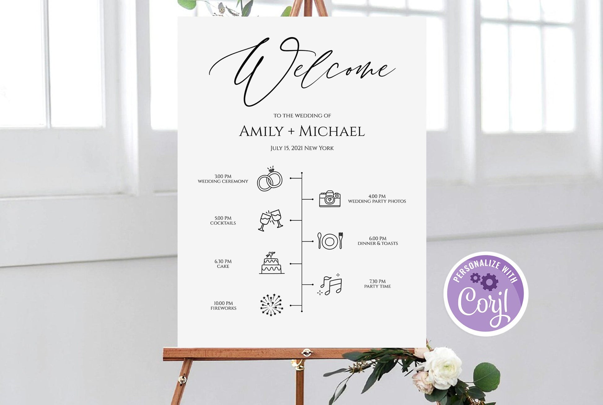 Clean Welcome Sign Template, Simple Timeline Template, Schedule Of Events, Wedding Party Time Line, Welcome Poster Itinerary, Infographic