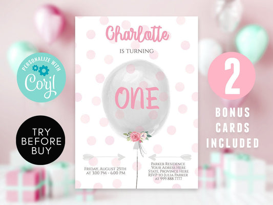 Balloon Girl Birthday Invitation Template - Instant Download for Kids' Parties