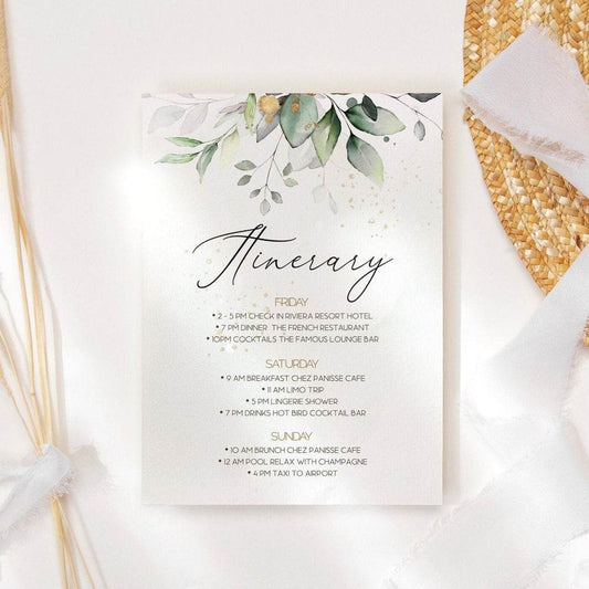 Printable Greenery Itinerary Template, Bachelorette Itinerary, Birthday Itinerary, Editable Itinerary, Weekend Itinerary, Instant Download