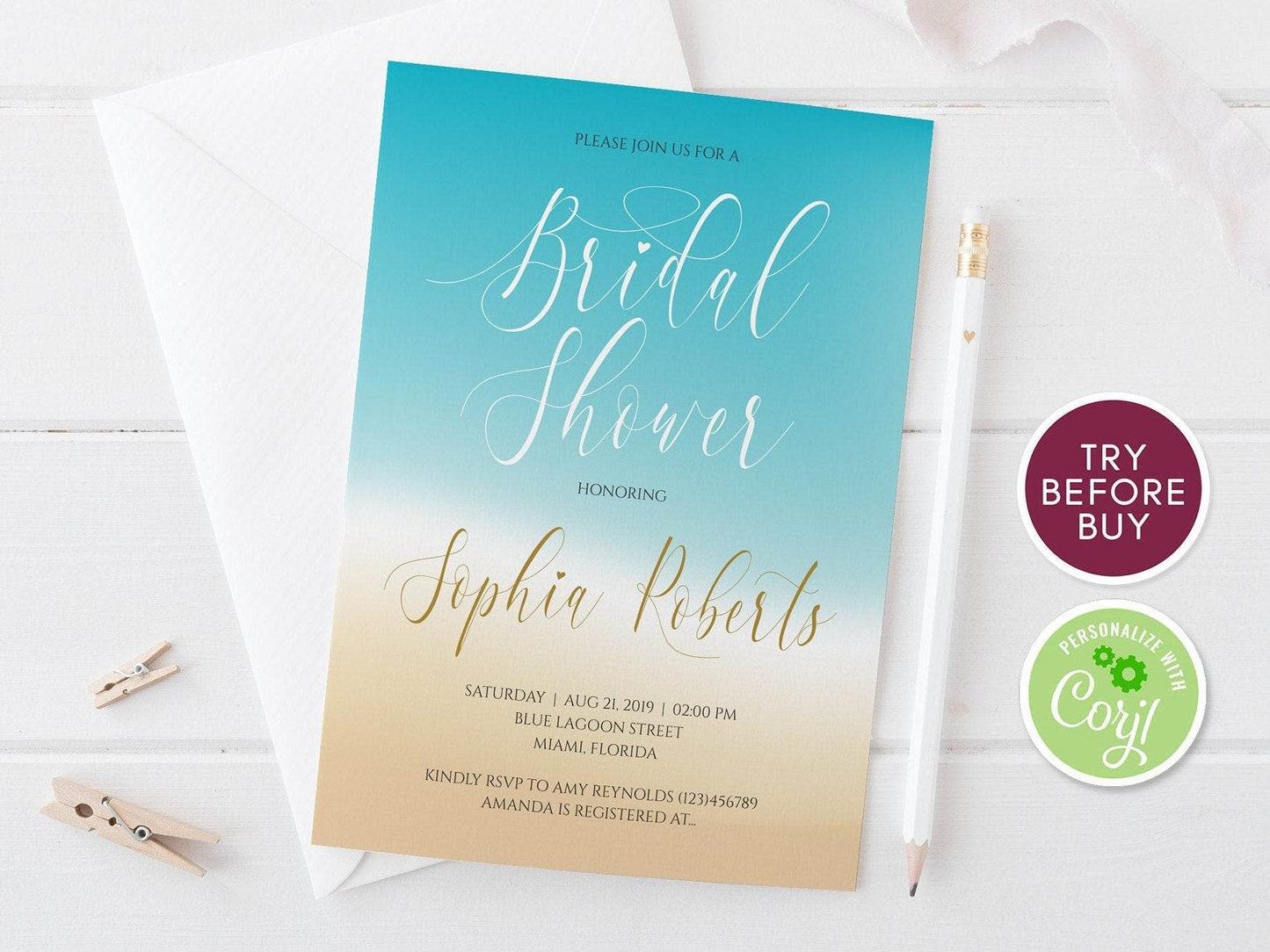Beach Bridal Shower Invite, Beach Theme, Ocean Bridal Shower, Starfish Bridal Shower, Editable Template, Printable Invitation DIY