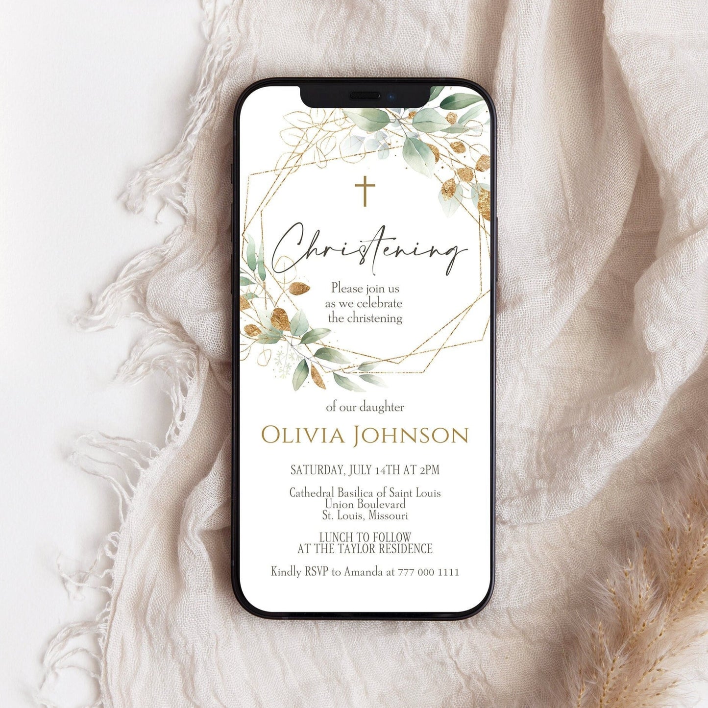 DIGITAL Christening Invitation Template, Electronic Invite, Christening Invitation, Smartphone Invite, Email Text Message, DIY Christening