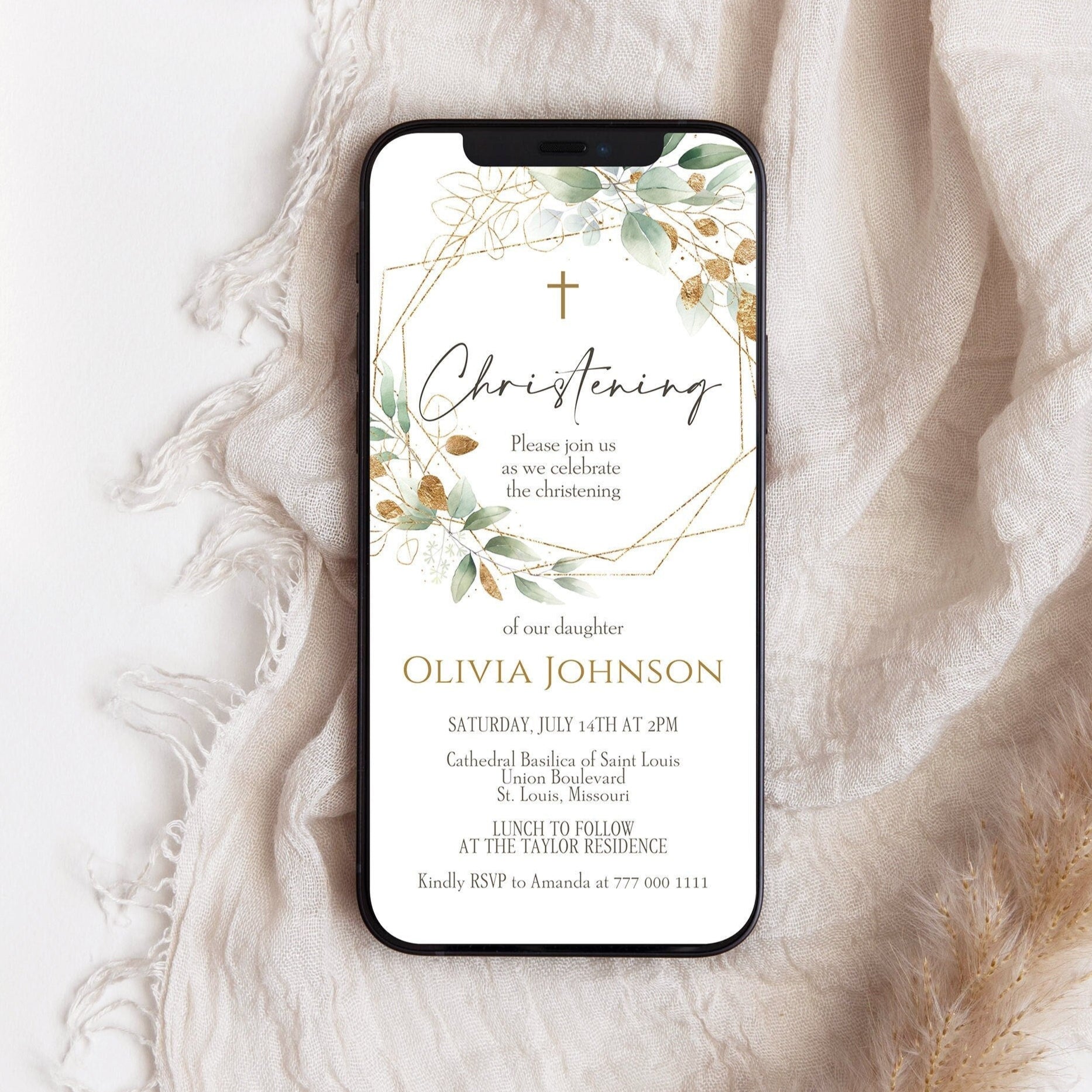 DIGITAL Christening Invitation Template, Electronic Invite, Christening Invitation, Smartphone Invite, Email Text Message, DIY Christening