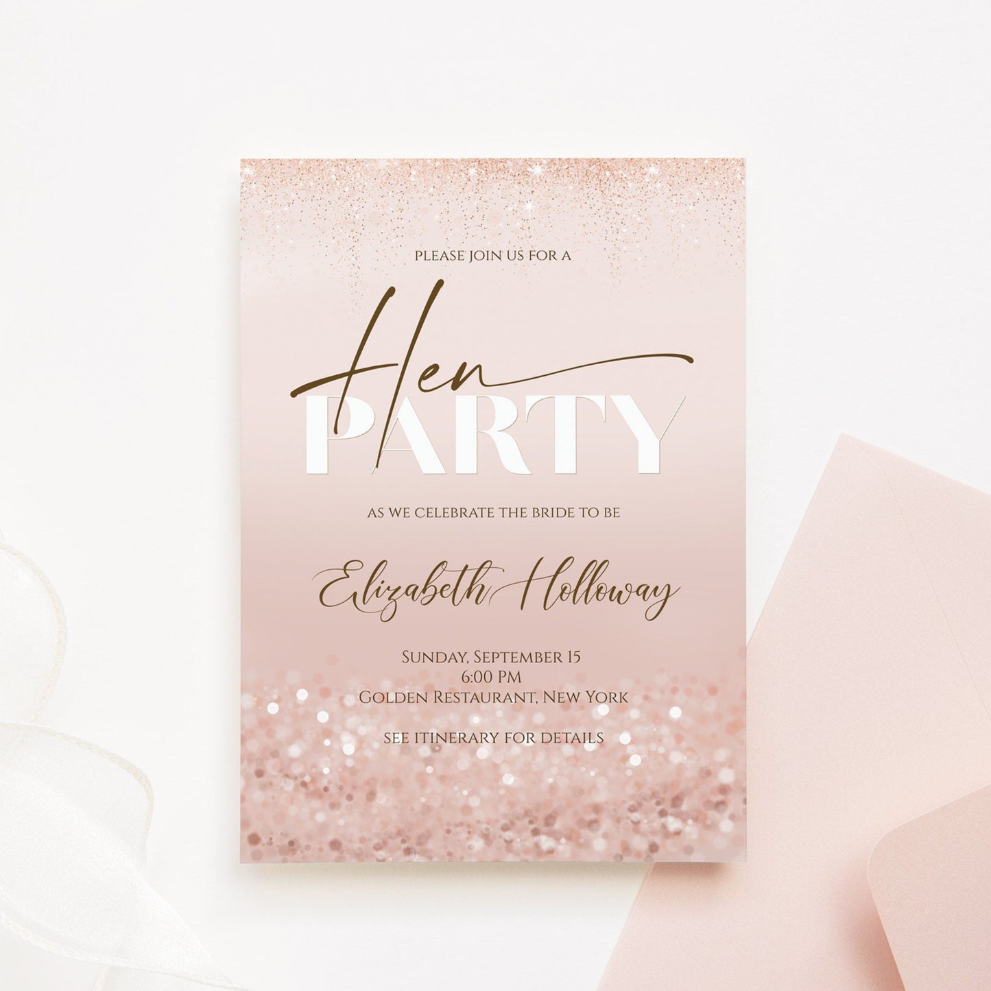Rose Gold Hen Party Invitation Template | Editable | Instant Download