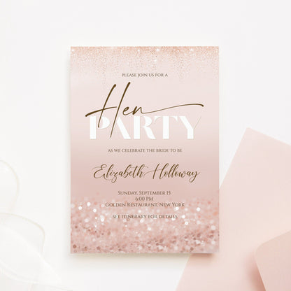 Rose Gold Hen Party Invitation Template | Editable | Instant Download
