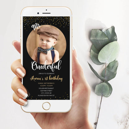 Mr Onederful First Birthday Evite Template, Editable Birthday Invite, Text Message Invitation Template, Photo Invite, Phone Digital Template