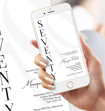 Digital Simple 70th Seventy Birthday Invitation Template, Electronic Minimalist Birthday Invite, Modern Any Age Invite, Text Message Evite